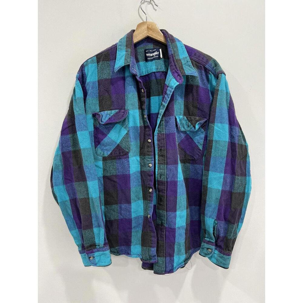 Vintage Wrangler Button Up Plaid Shirt western brushpopper